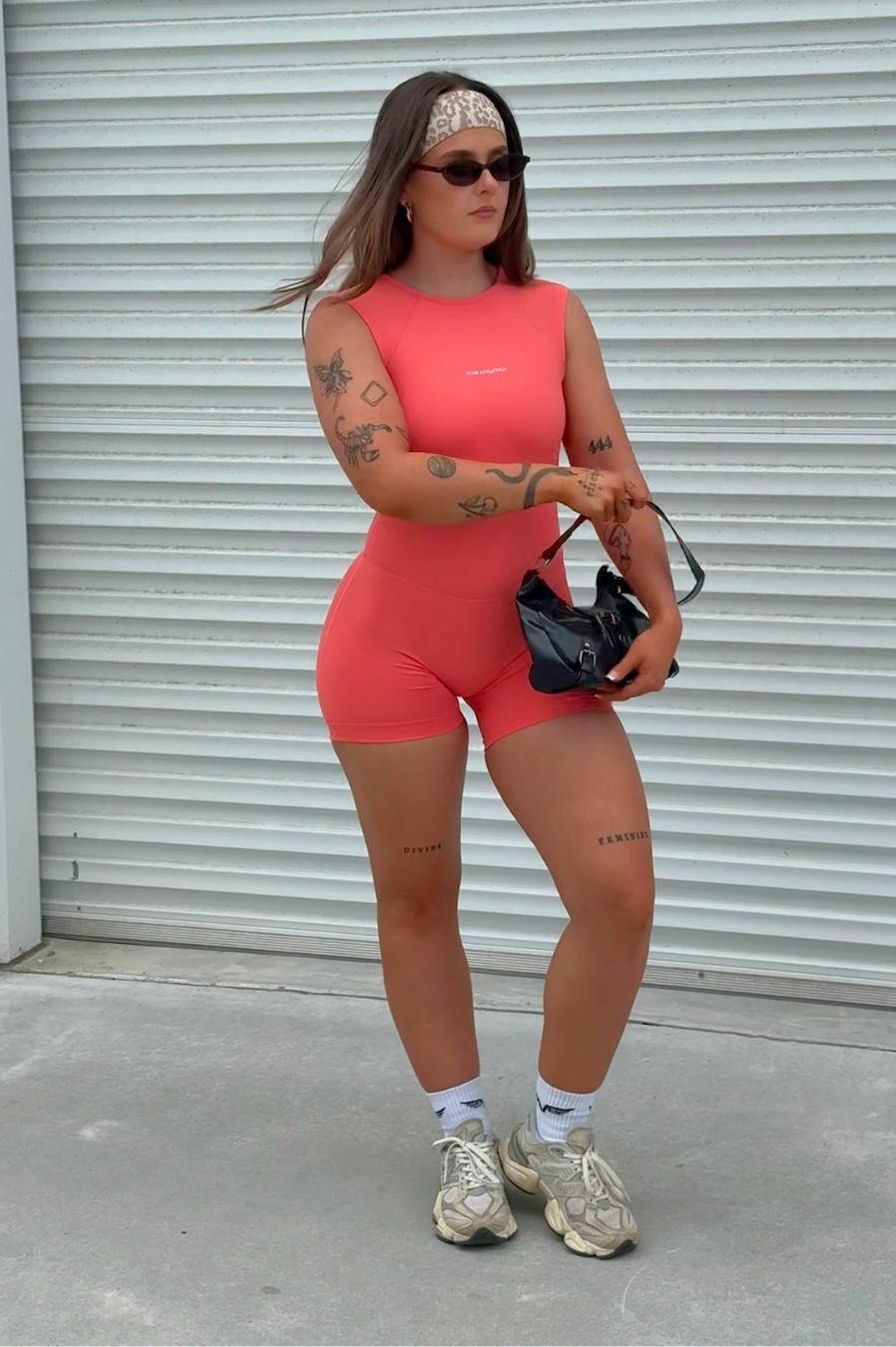 Club Athletica Flex Sleeveless Gym Bodysuit Glute Contour Sorbet Orange