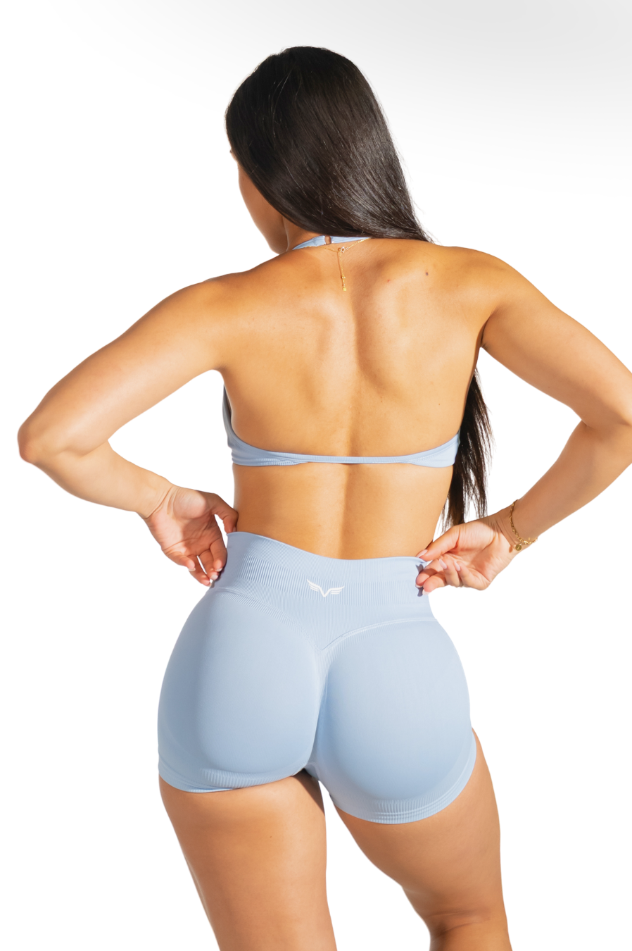 Club Athletica Dynamic Flex Scrunch Bum Booty Shorts Powder Blue