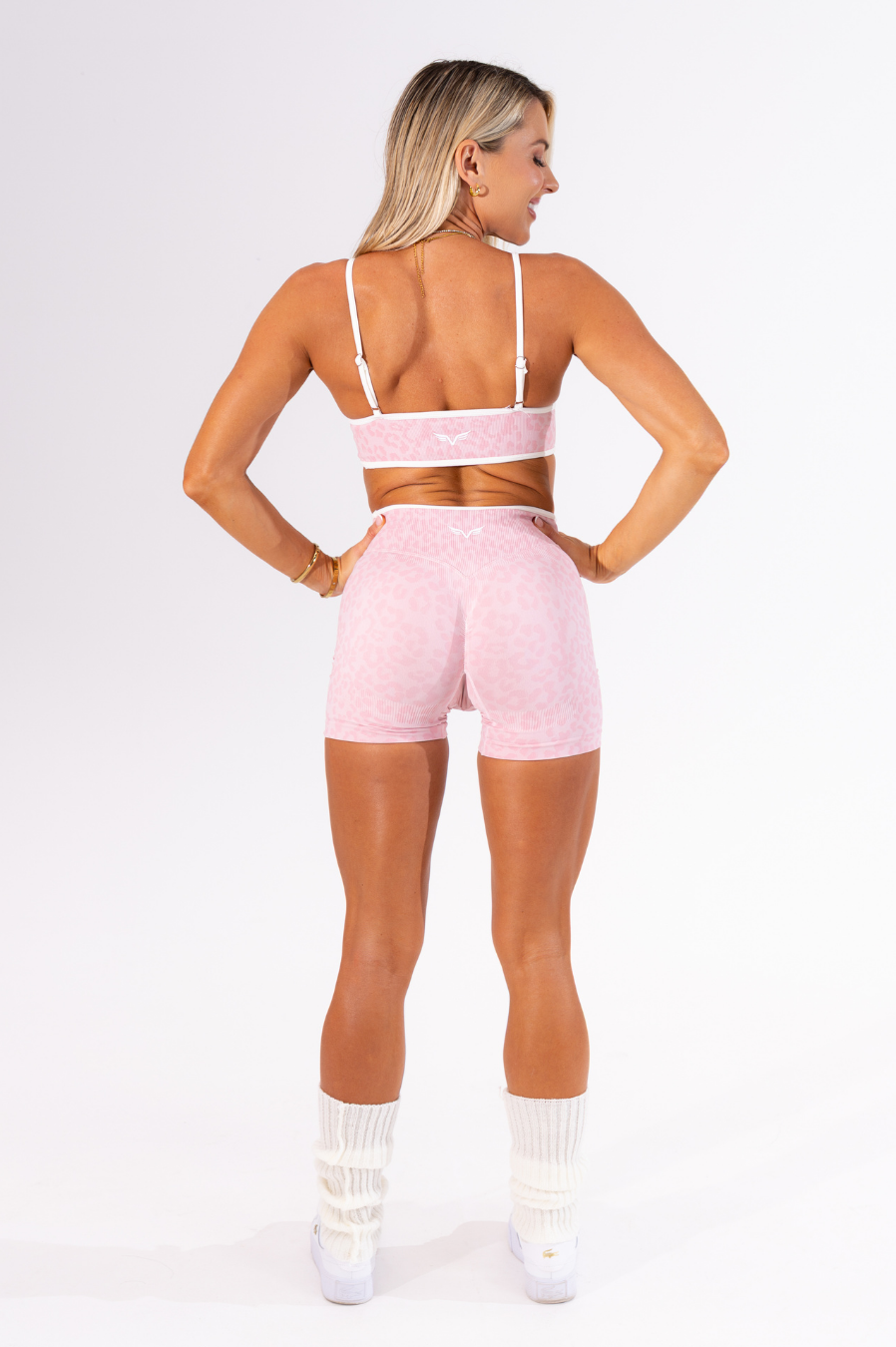 Club Athletica Impact Sculpt Seamless Sports Bra Light Pink Leopard