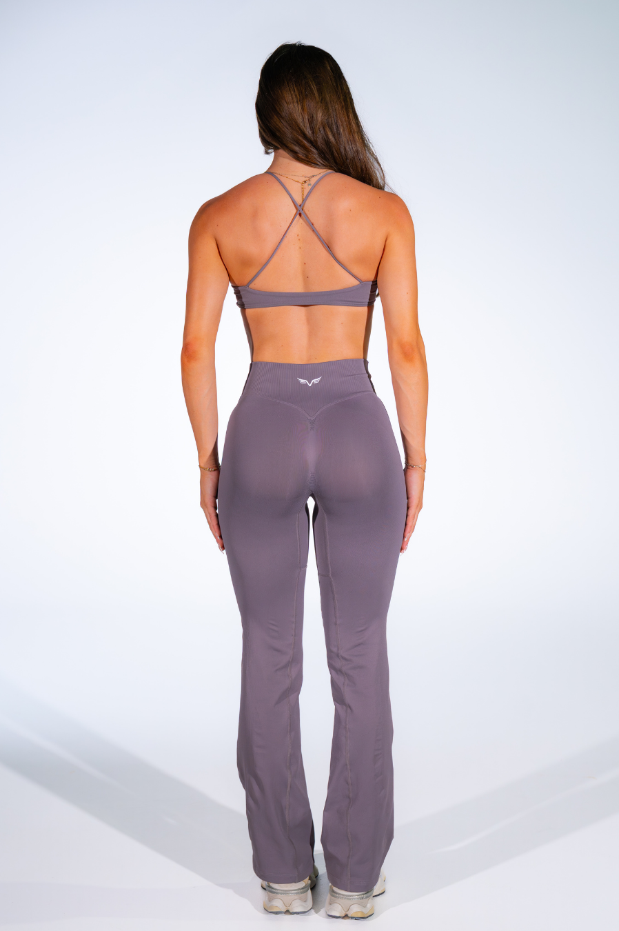 Club Athletica Amplify Invisible Scrunch Crossover Gym Flare Leggings Grey Haze
