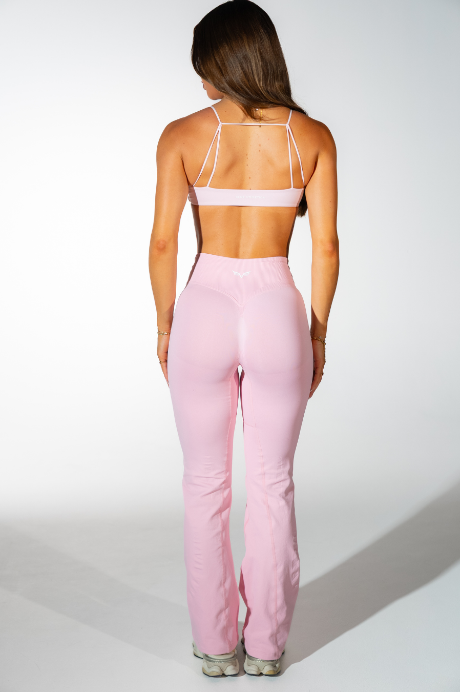 Club Athletica Amplify Invisible Scrunch Crossover Gym Flare Leggings Light Pink