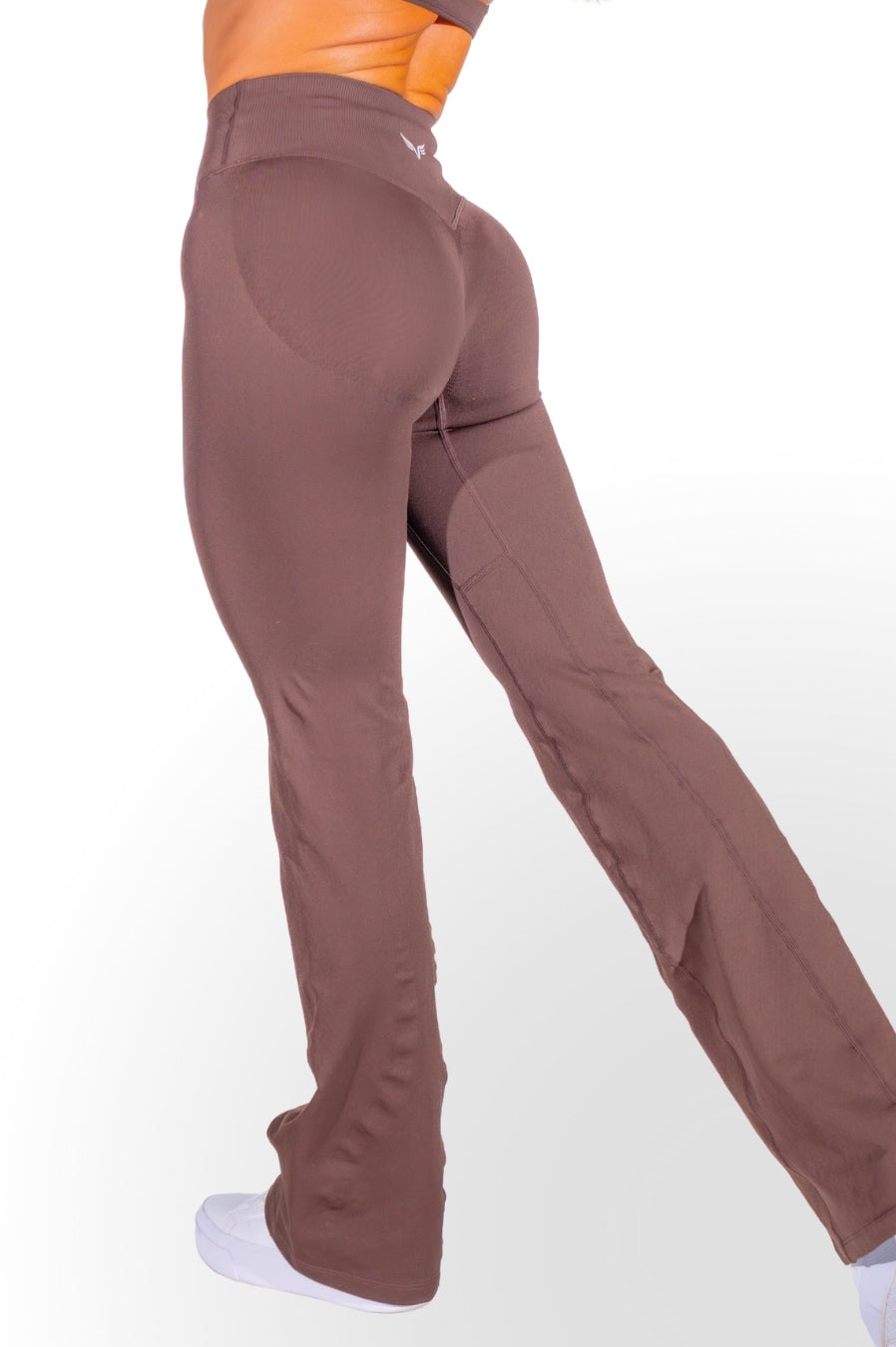 Club Athletica Amplify Invisible Scrunch Crossover Gym Flare Leggings Truffle Brown