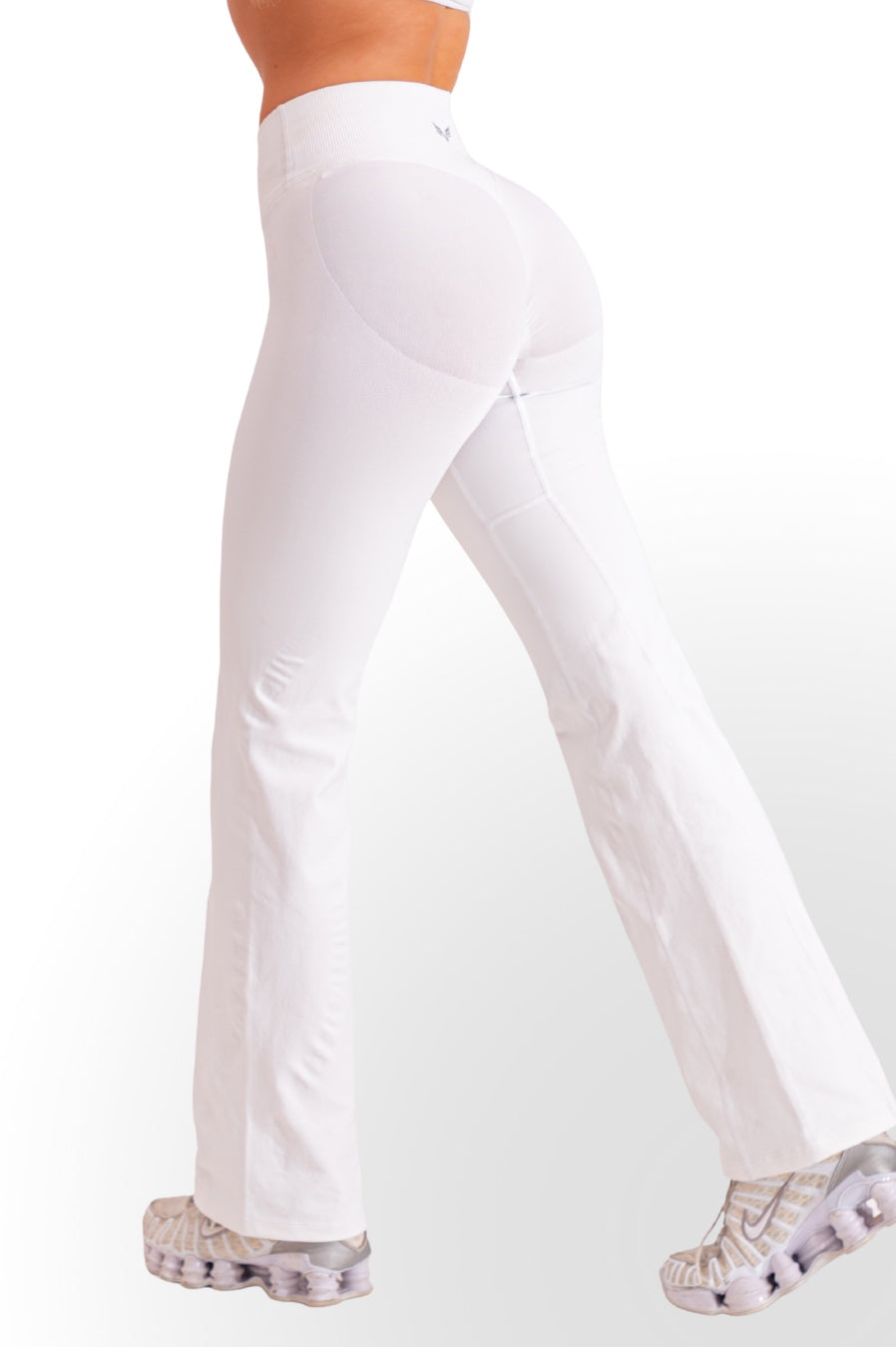 Club Athletica Amplify Invisible Scrunch Crossover Gym Flare Leggings White