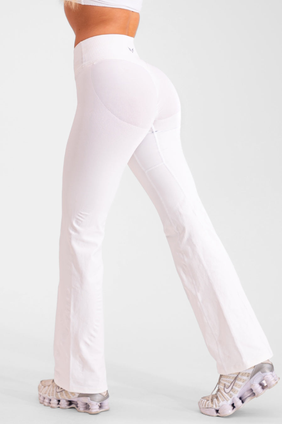 Club Athletica Amplify Invisible Scrunch Crossover Gym Flare Leggings White