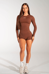 Classy Seamless Long Sleeve Compression Tee Brown