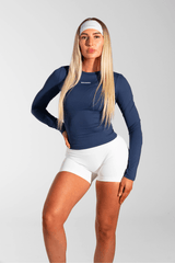 Classy Seamless Long Sleeve Compression Tee Navy Blue