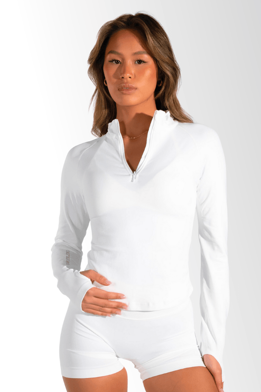 Club Athletica Flex Half-Zippy Long Sleeve White