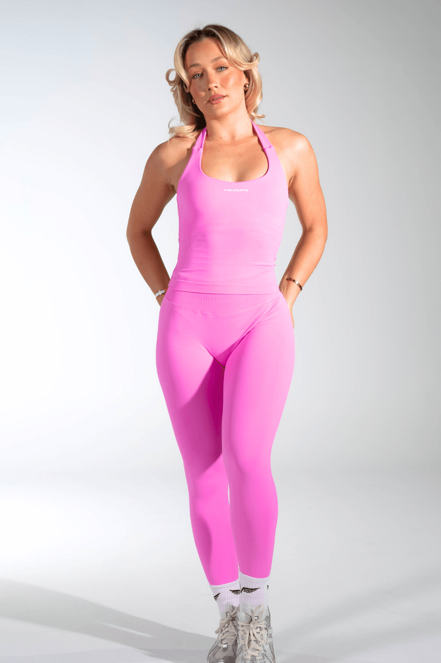 Club Athletica Flex Halter Tank Top Power Pink