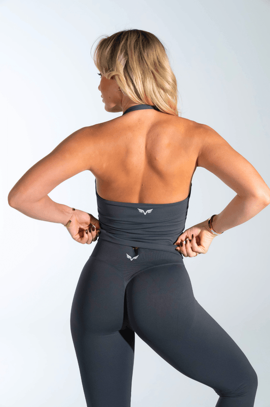 Club Athletica Flex Halter Tank Top Stone Gray