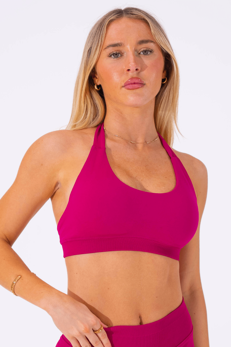 Club Athletica Flex Seamless Halter Sports Bra Raspberry