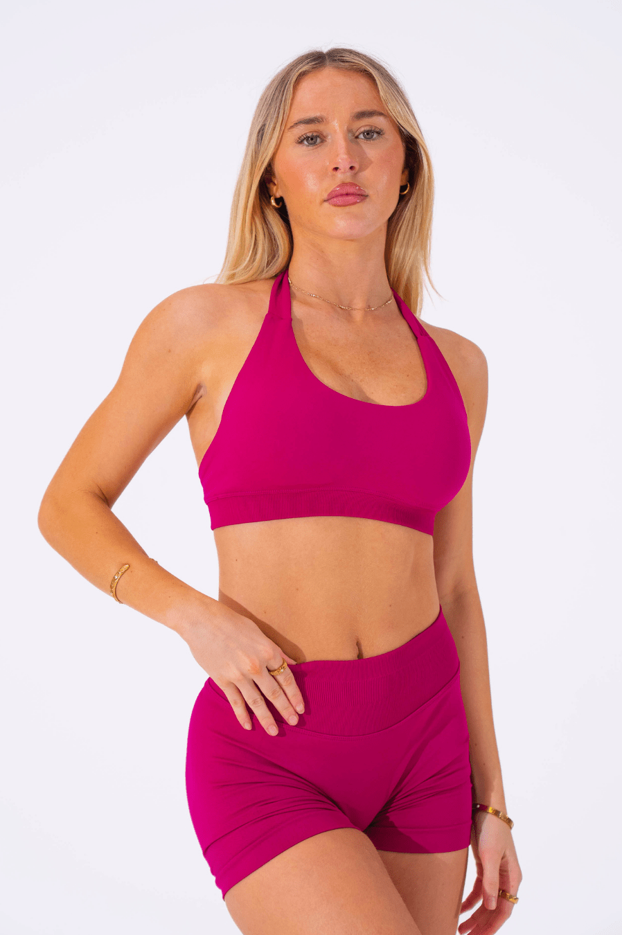 Club Athletica Flex Seamless Halter Sports Bra Raspberry