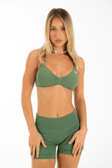 Club Athletica Flex Seamless Ruched Crop Top Army Green