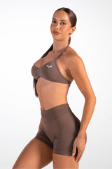 Club Athletica  Flex Seamless Ruched Crop Top Coffee Brown