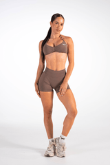 Club Athletica  Flex Seamless Ruched Crop Top Coffee Brown