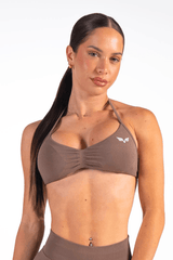 Club Athletica  Flex Seamless Ruched Crop Top Coffee Brown