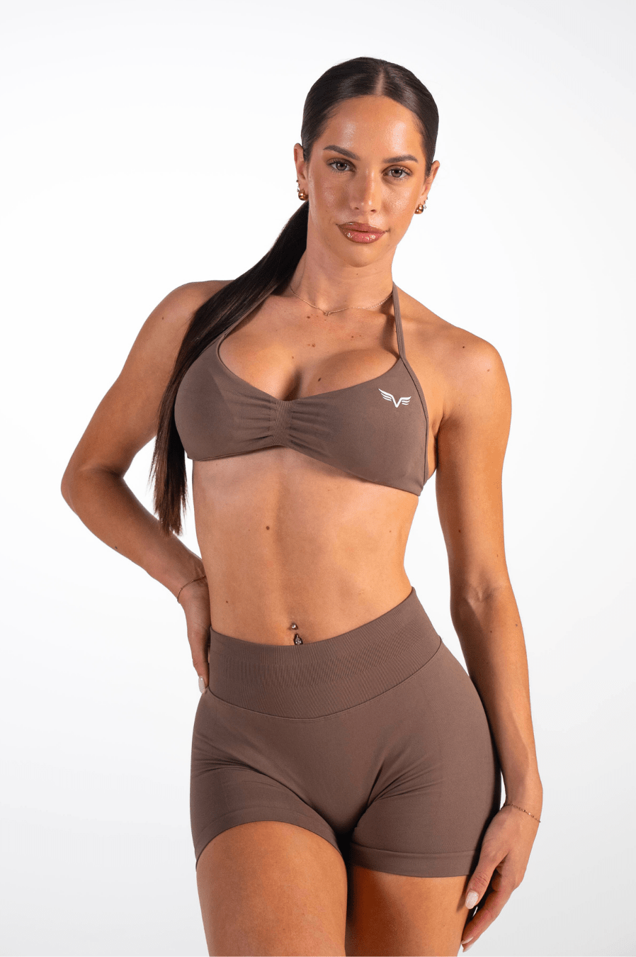Club Athletica Flex Seamless Ruched Crop Top Coffee Brown