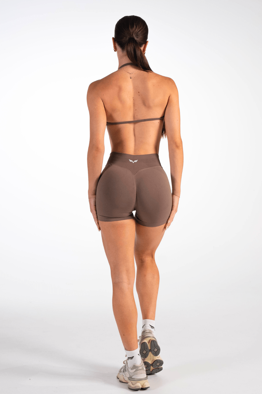Club Athletica Flex Seamless Ruched Crop Top Coffee Brown