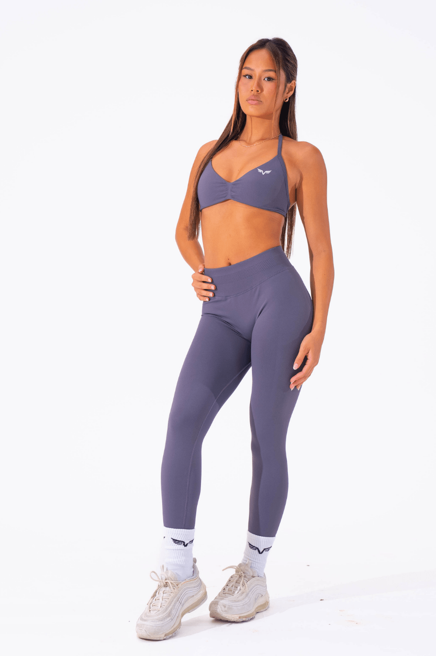 Club Athletica Flex Seamless Ruched Crop Top Graphite Purple