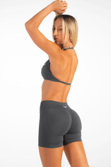 Club Athletica Flex Seamless Ruched Crop Top Stone Grey