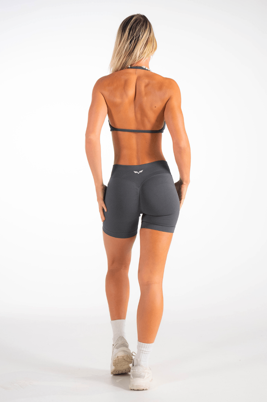 Club Athletica Flex Seamless Ruched Crop Top Stone Grey