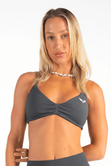 Club Athletica Flex Seamless Ruched Crop Top Stone Grey