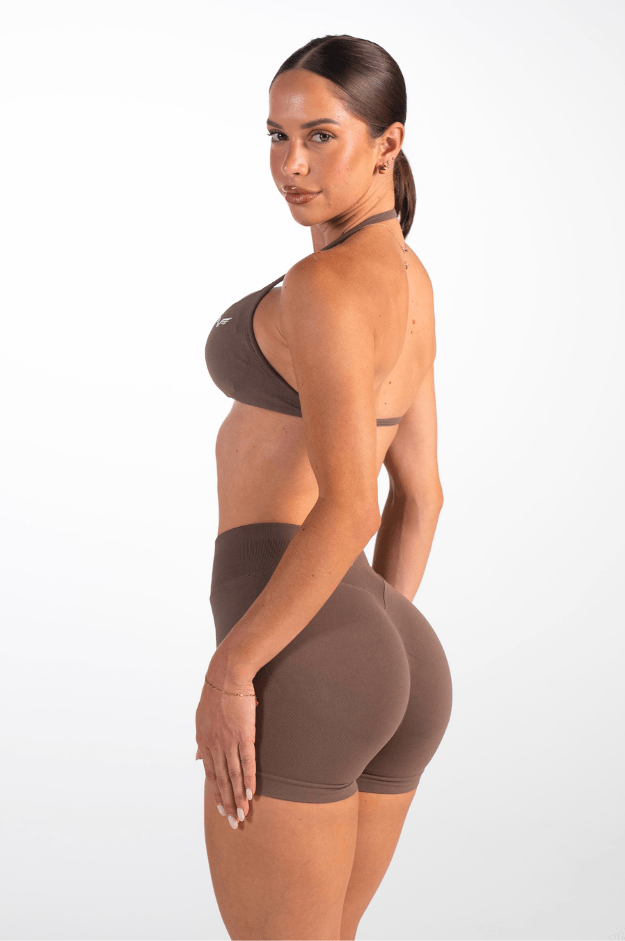 Club Athletica Flex Seamless Scrunch Shorts Coffee Brown