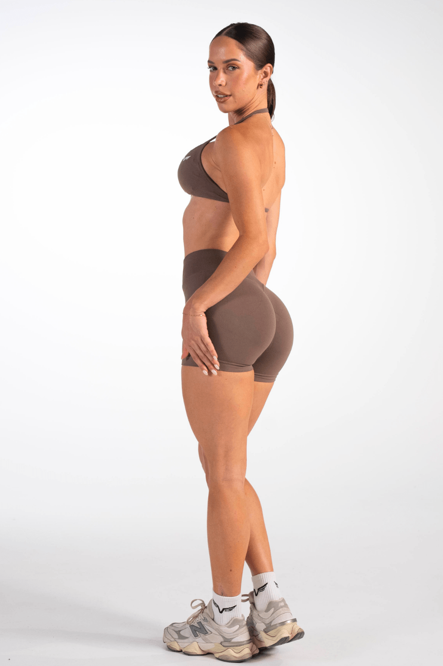Club Athletica Flex Seamless Scrunch Shorts Coffee Brown