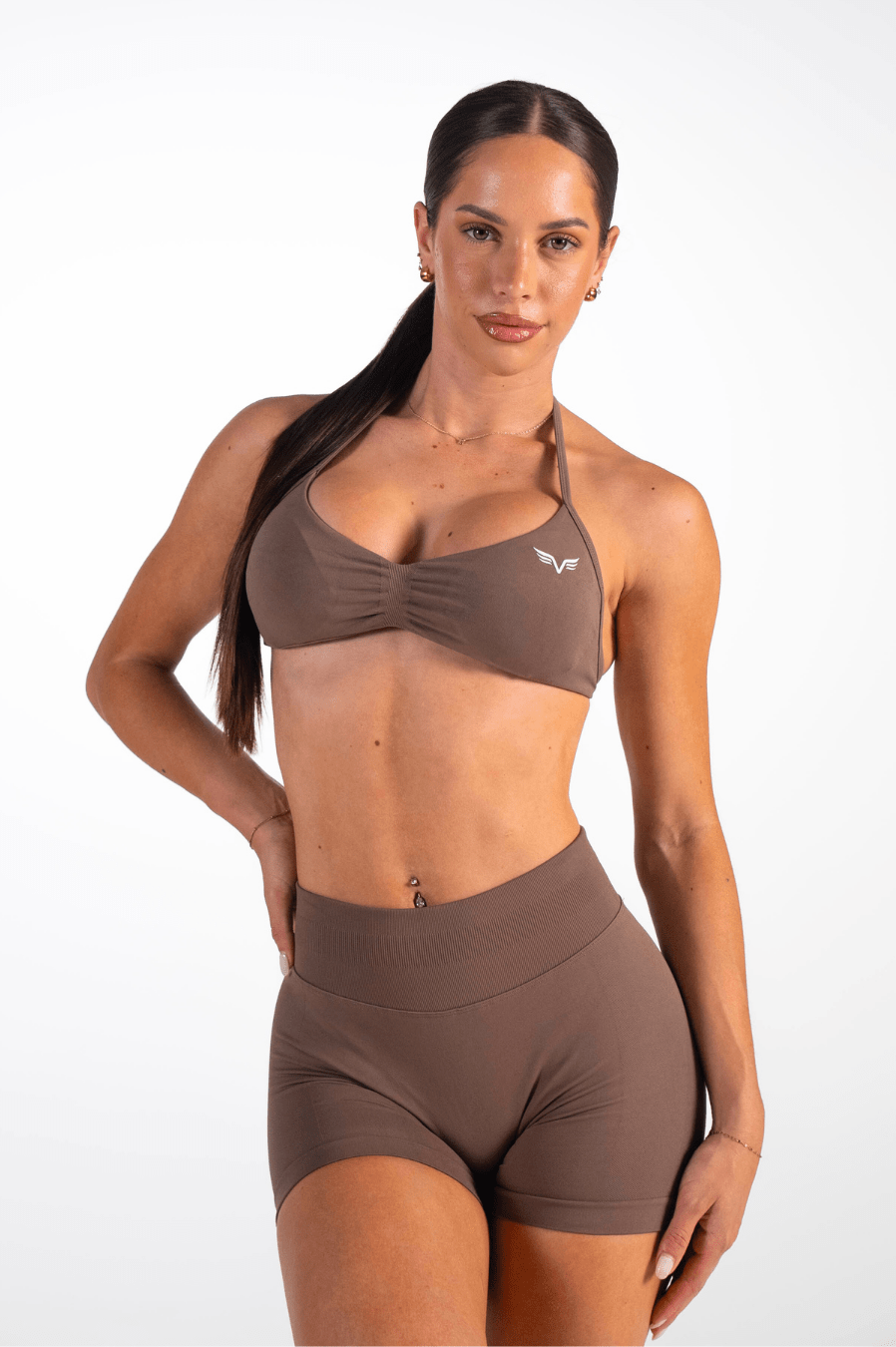 Club Athletica Flex Seamless Scrunch Shorts Coffee Brown