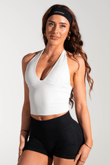 Club Athletica - Lycra Halter Tank Top - White