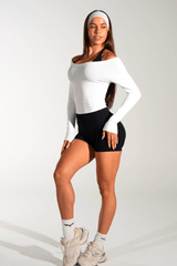 Club Athletica Off Shoulder Long Sleeve White