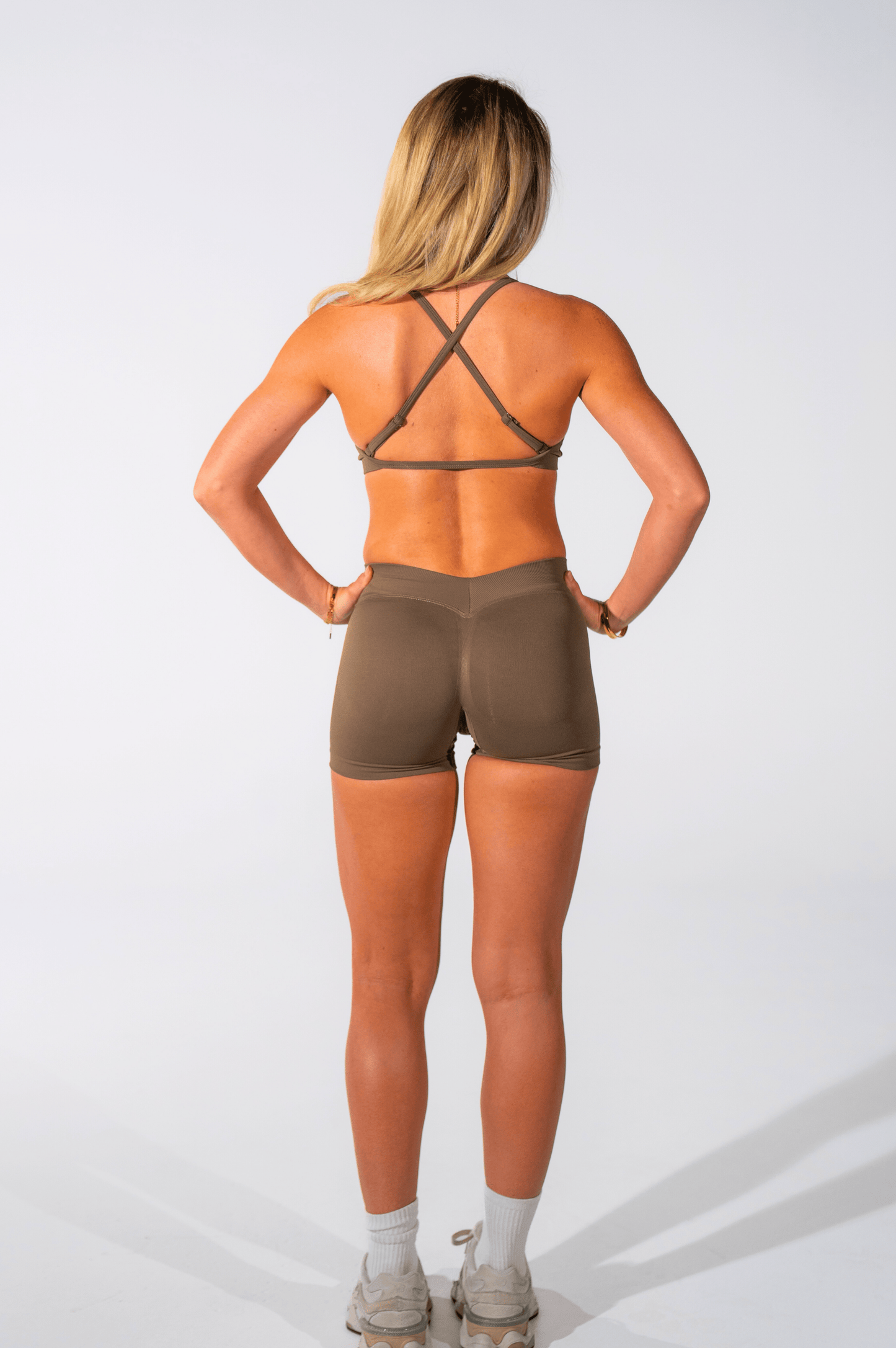 Club Athletica Sculptura V Back Seamless Scrunch Shorts Coffee Brown