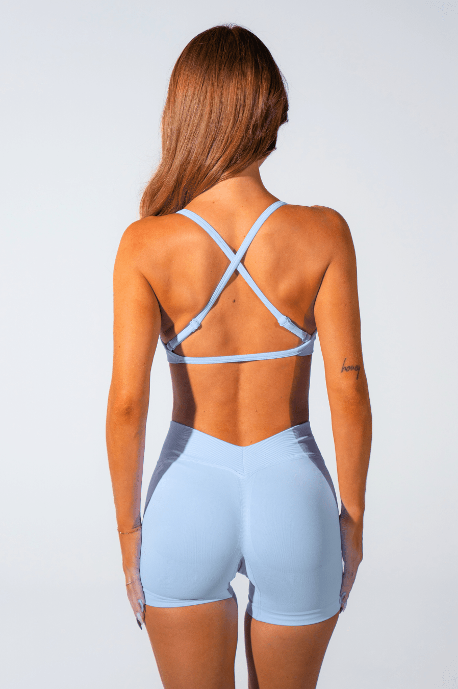 Club Athletica Sculptura V Back Seamless Scrunch Shorts Ice Blue