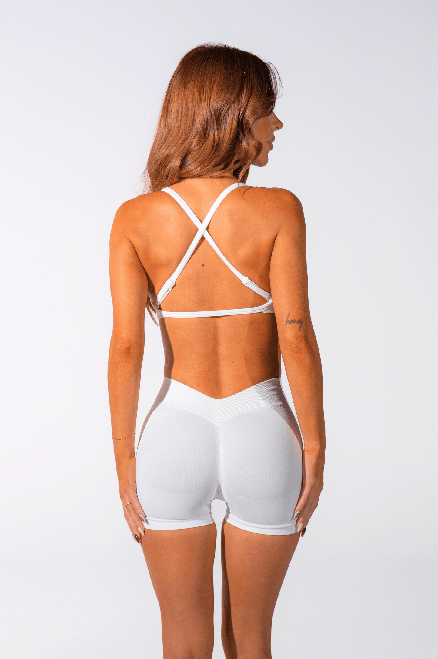 Club Athletica Sculptura V Back Seamless Scrunch Shorts White