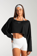 Club Athletica Slouchy Cropped Long Sleeve Black Tee