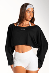 Club Athletica Slouchy Cropped Long Sleeve Black Tee