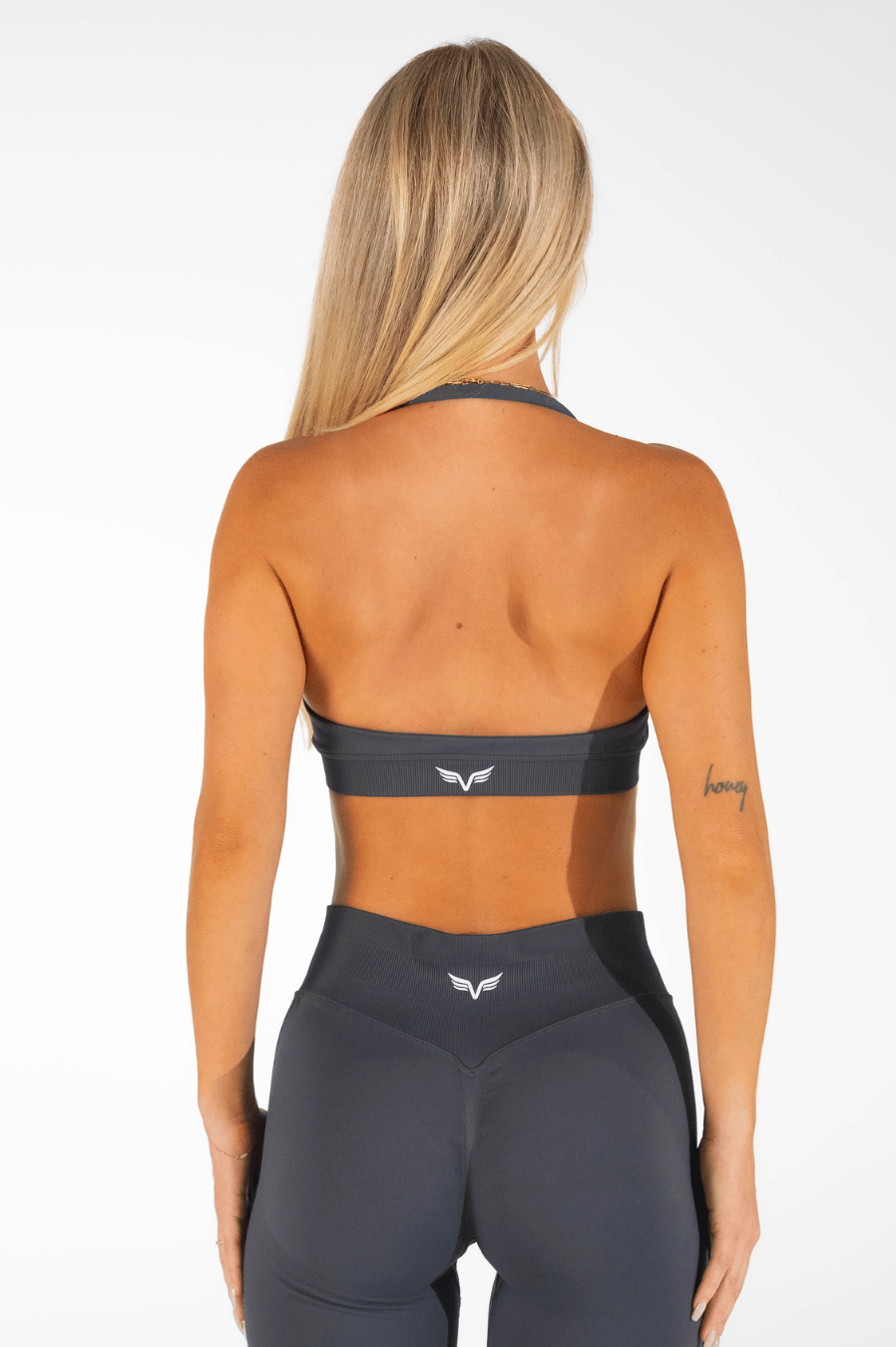 Club Athletica Flex Seamless Halter Sports Bra Stone Grey