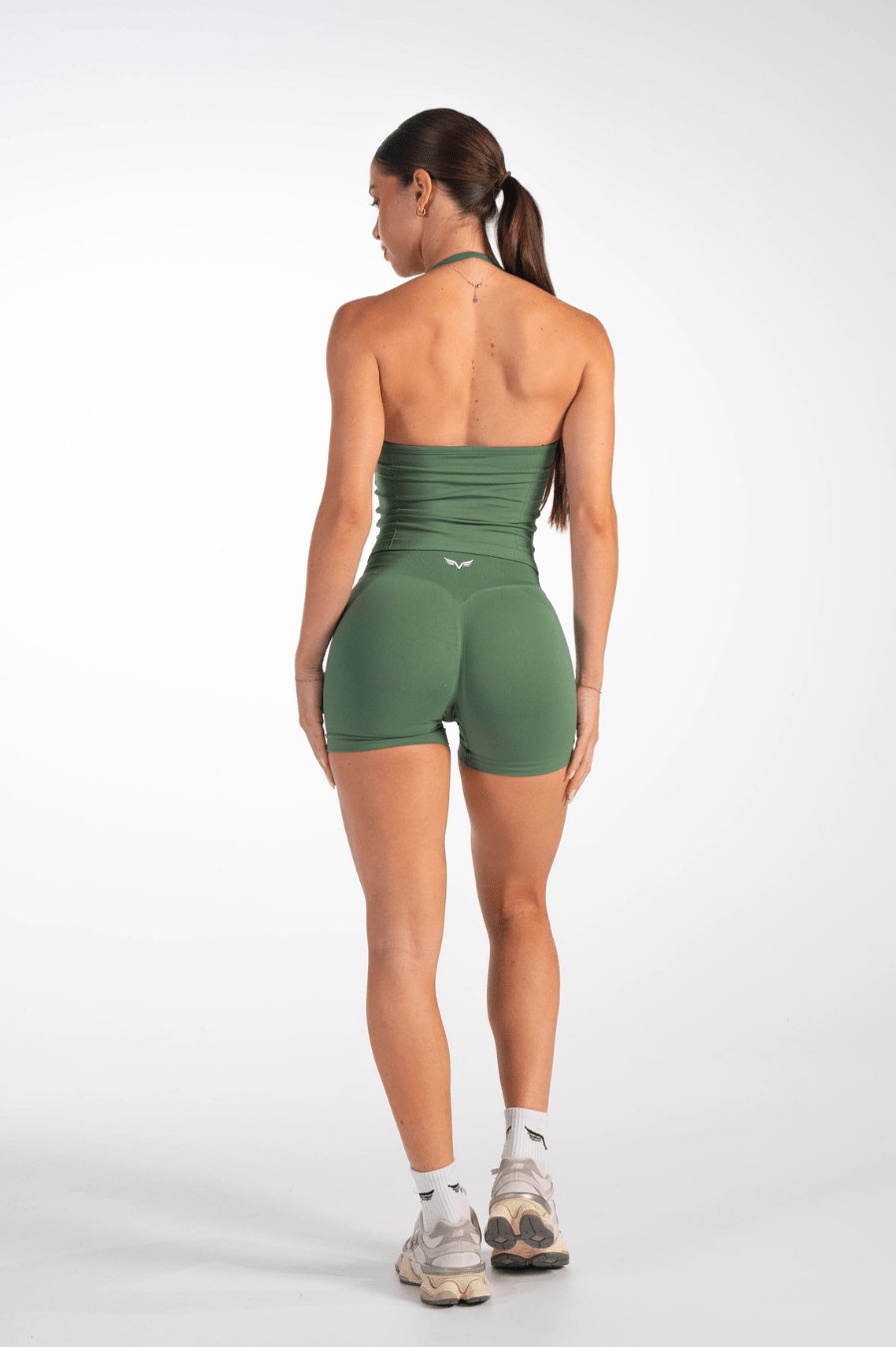 Club Athletica Flex Ruched Halter Tank Top Army Green