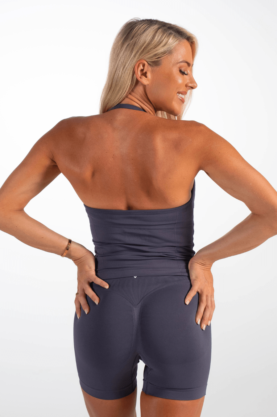 Club Athletica Flex Ruched Halter Tank Top Graphite