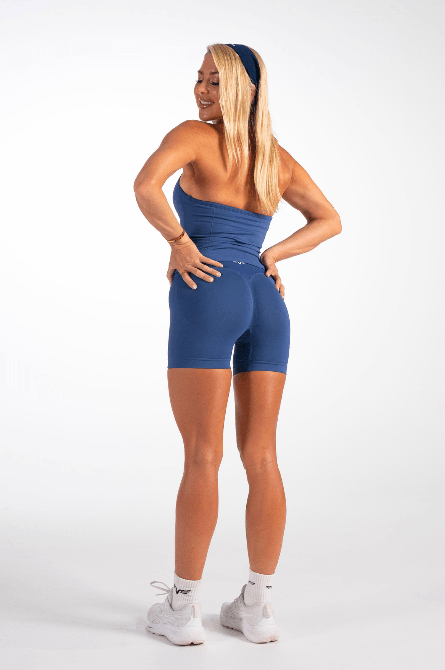Club Athletica Flex Ruched Halter Tank Top Navy Blue