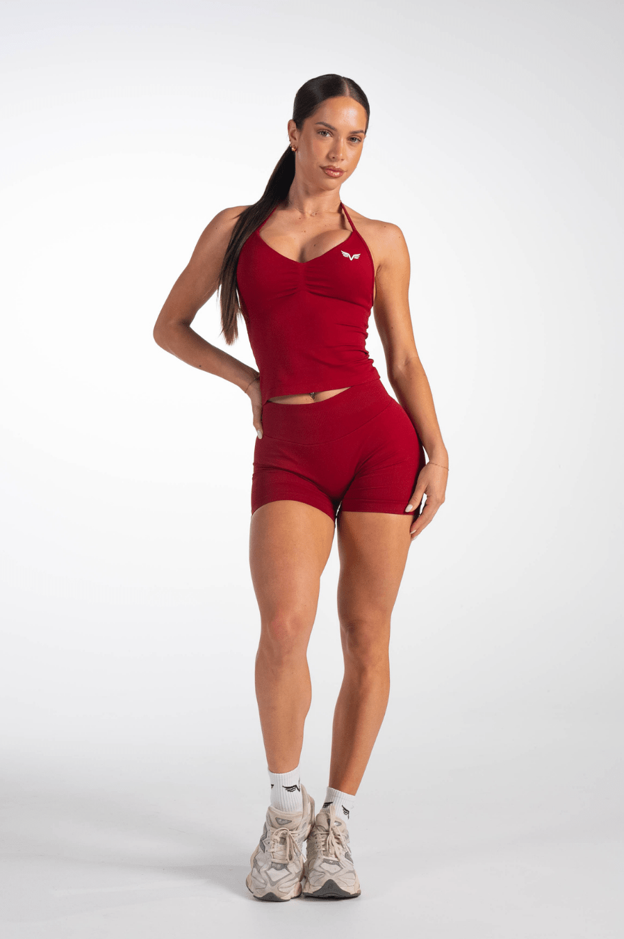 Club Athletica Flex Ruched Halter Tank Top Red