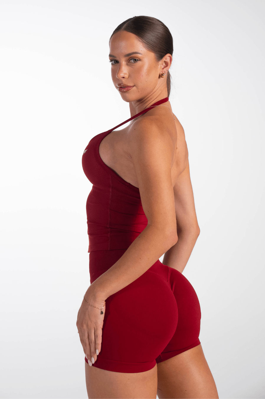 Club Athletica Flex Ruched Halter Tank Top Red