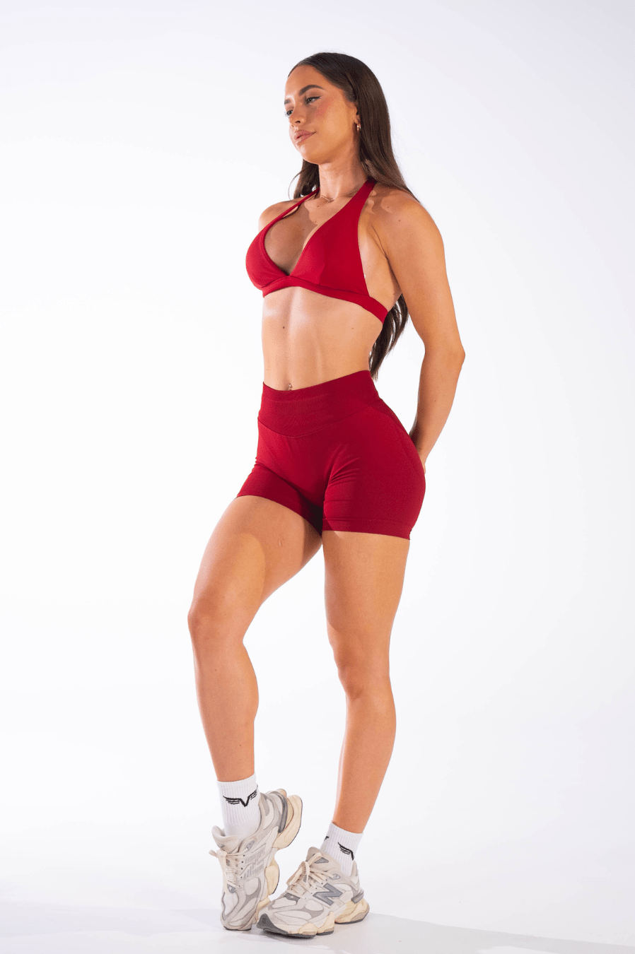 Classy Triangle Halter Bralette Flame Red
